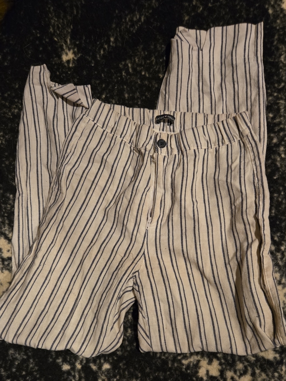 Brandy Melville White and Navy Vertical-Stripe Button-Front Crop Pants
